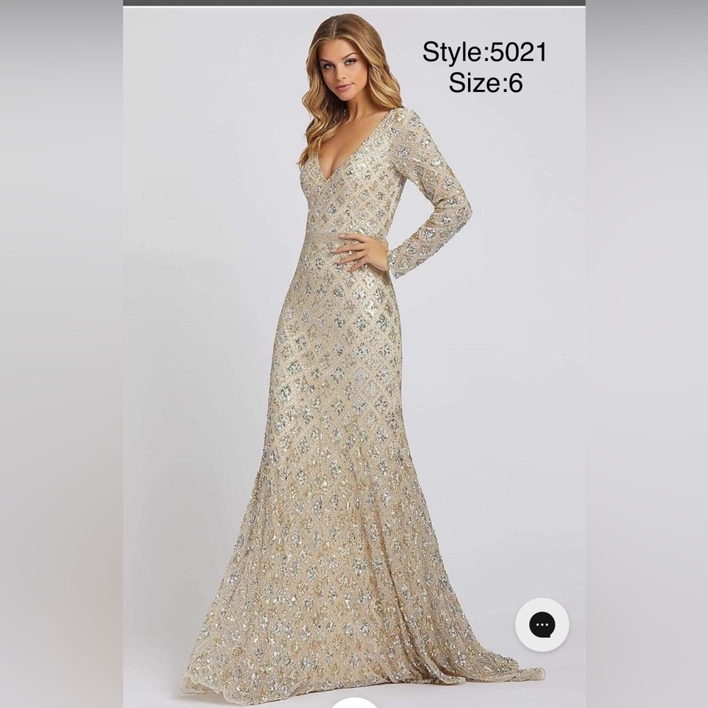 Geometric embellished long sleeve gown